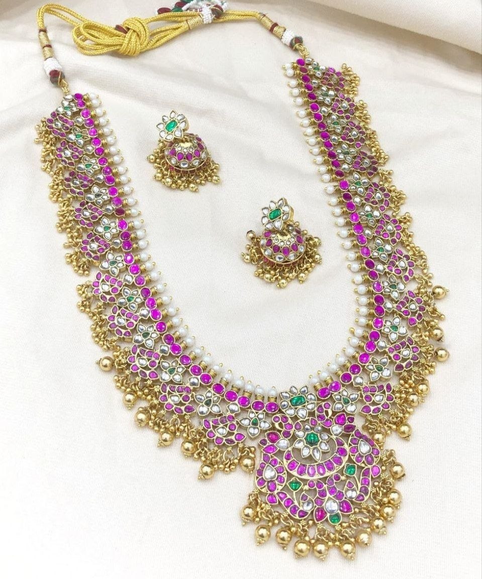 Royal Rani Kundan Beads Long Haram set
